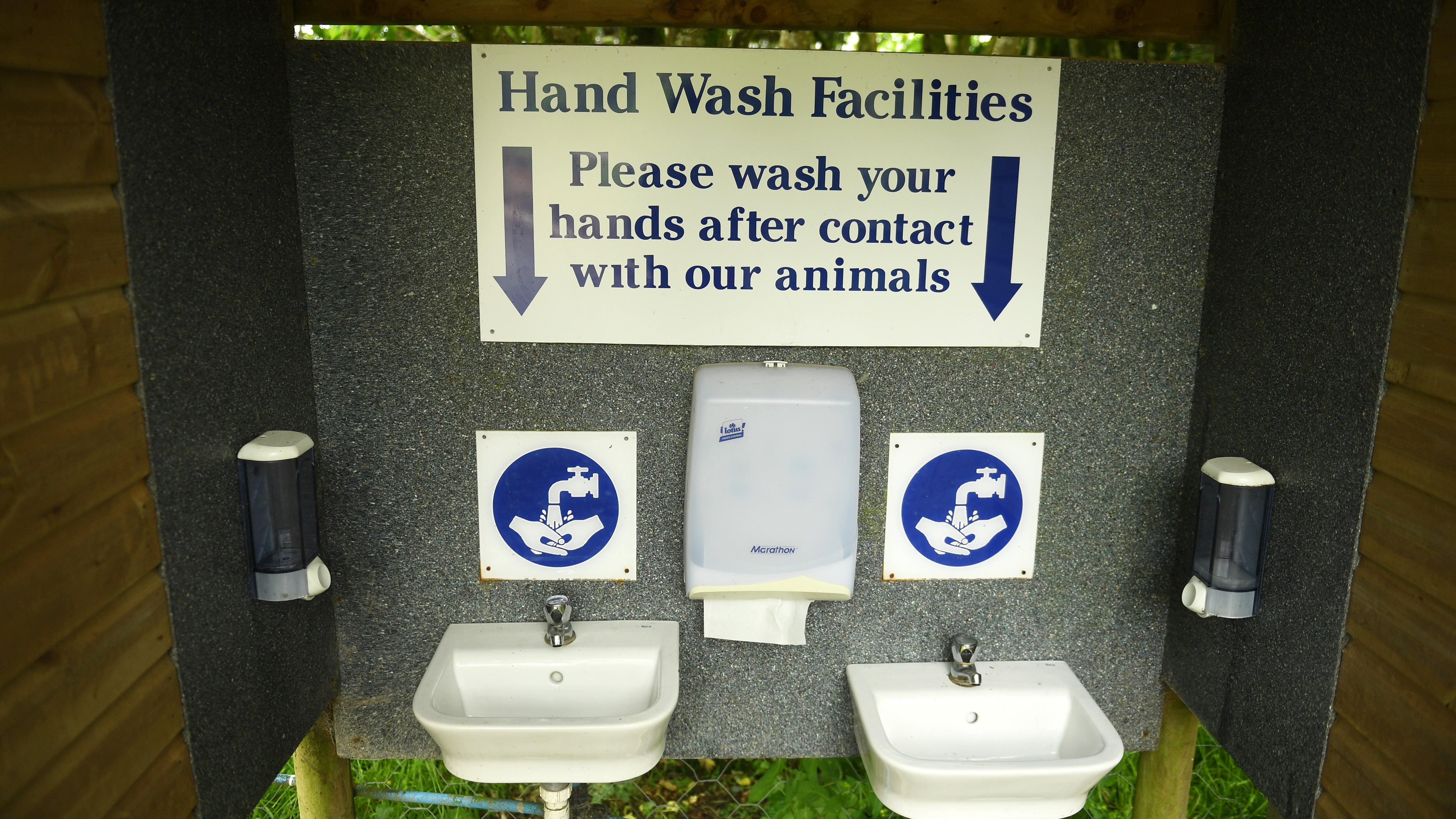 En handtvättstation vid Exmoor Zoo i Barnstaple, England, på ett foto som tagits 11 juni 2020